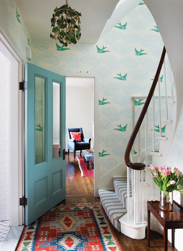 wallpapered hallway