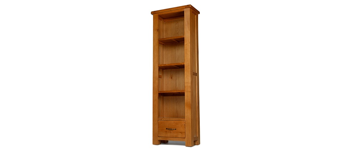 Barham Oak Slim Bookcase with Drawer