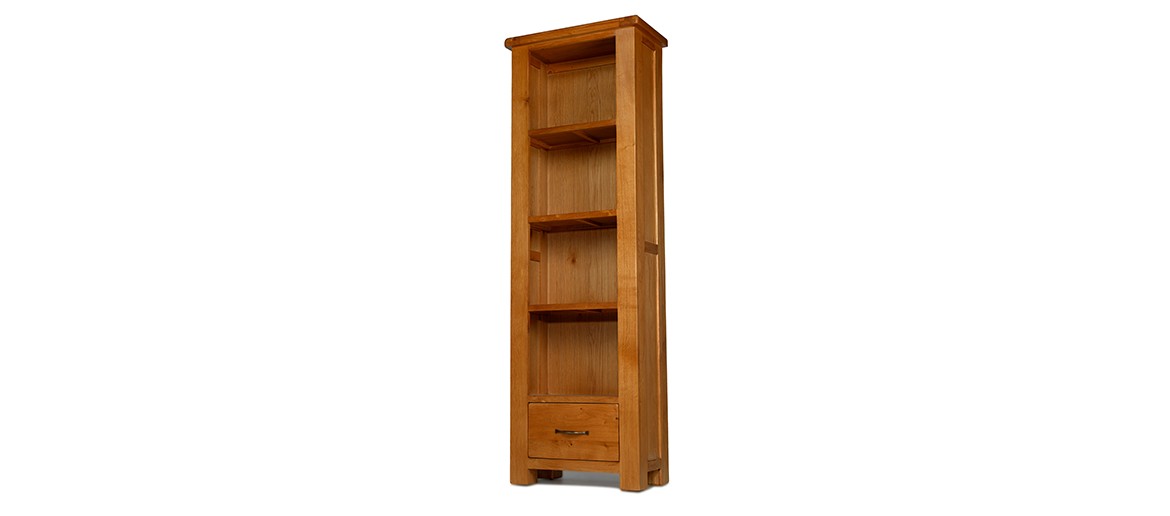 Barham Oak Slim Bookcase with Drawer Quercus Living