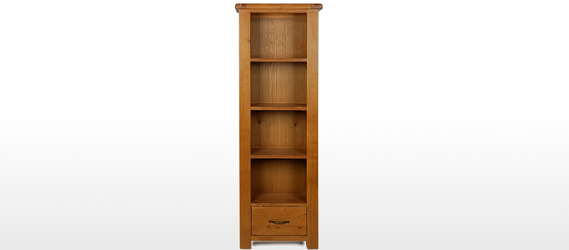 Barham Oak Slim Bookcase with Drawer Quercus Living