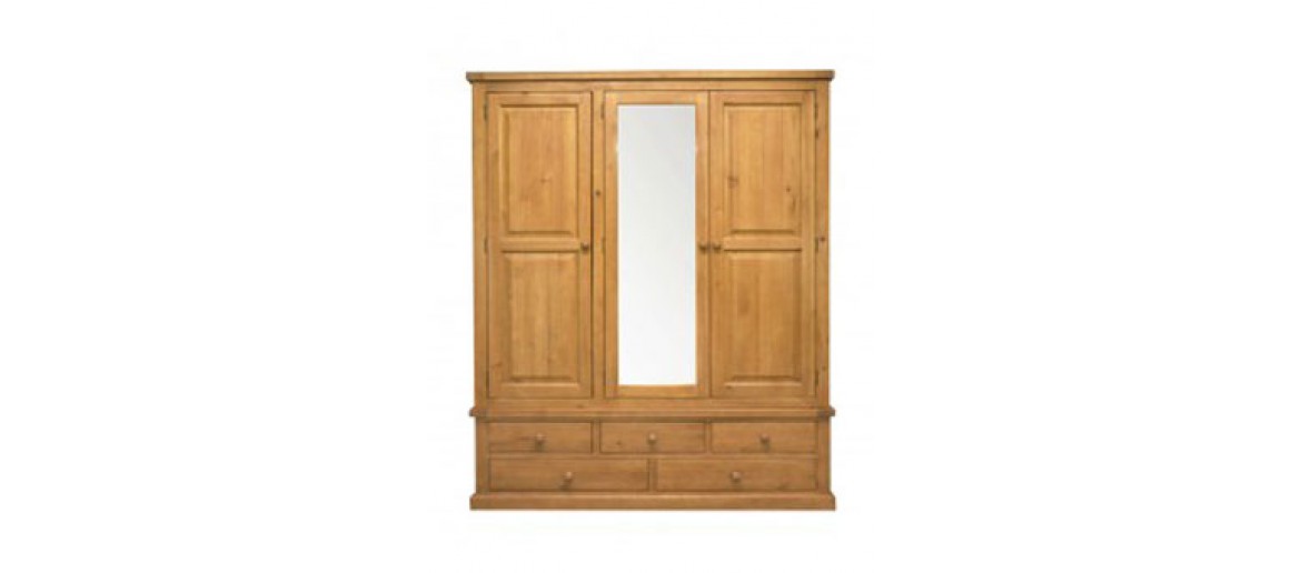 Devon Pine Triple Wardrobe with Mirror