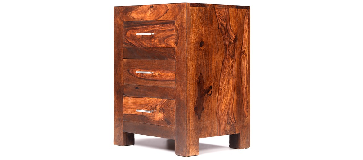 Cube Sheesham 3 Drawer Bedside Cabinet