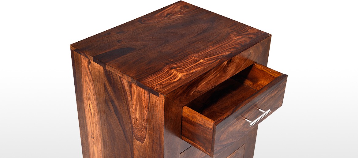 Cube Sheesham 3 Drawer Bedside Cabinet