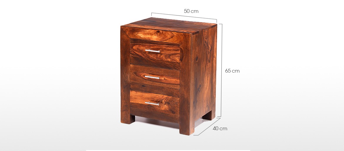 Cube Sheesham 3 Drawer Bedside Cabinet