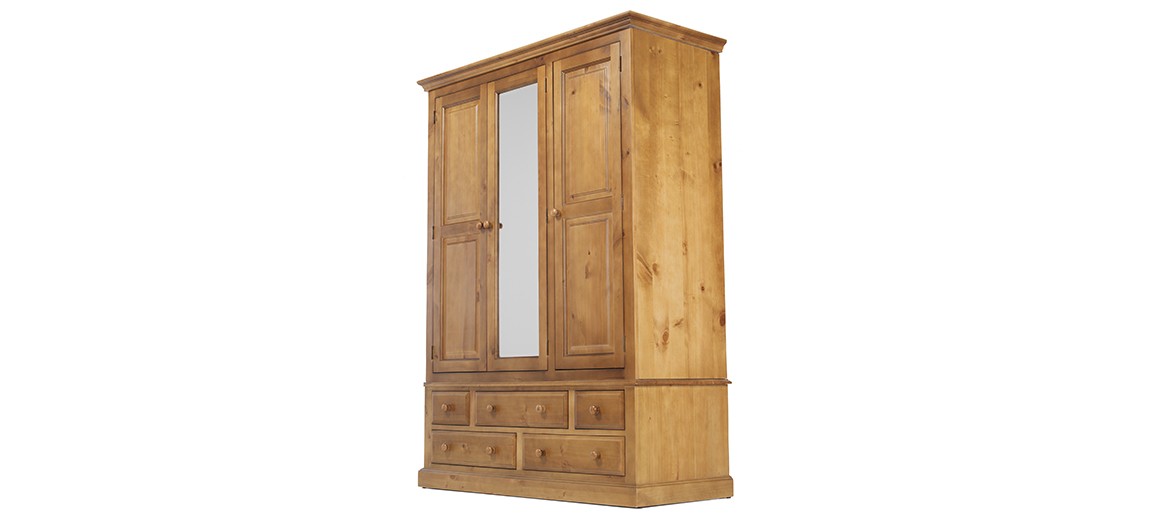 Essentials Pine Triple Wardrobe with Drawers