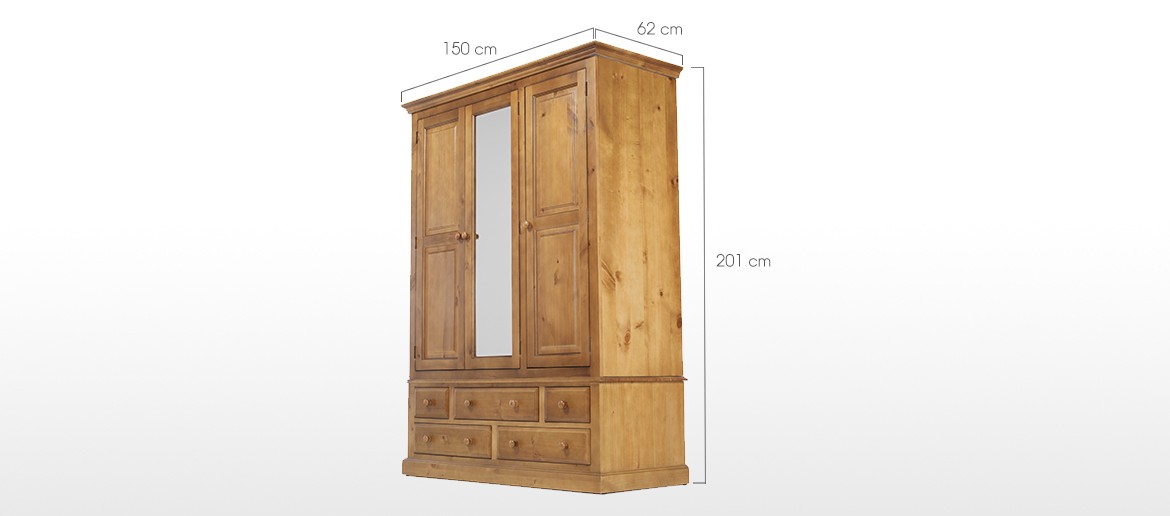 Triple pine discount wardrobe with drawers