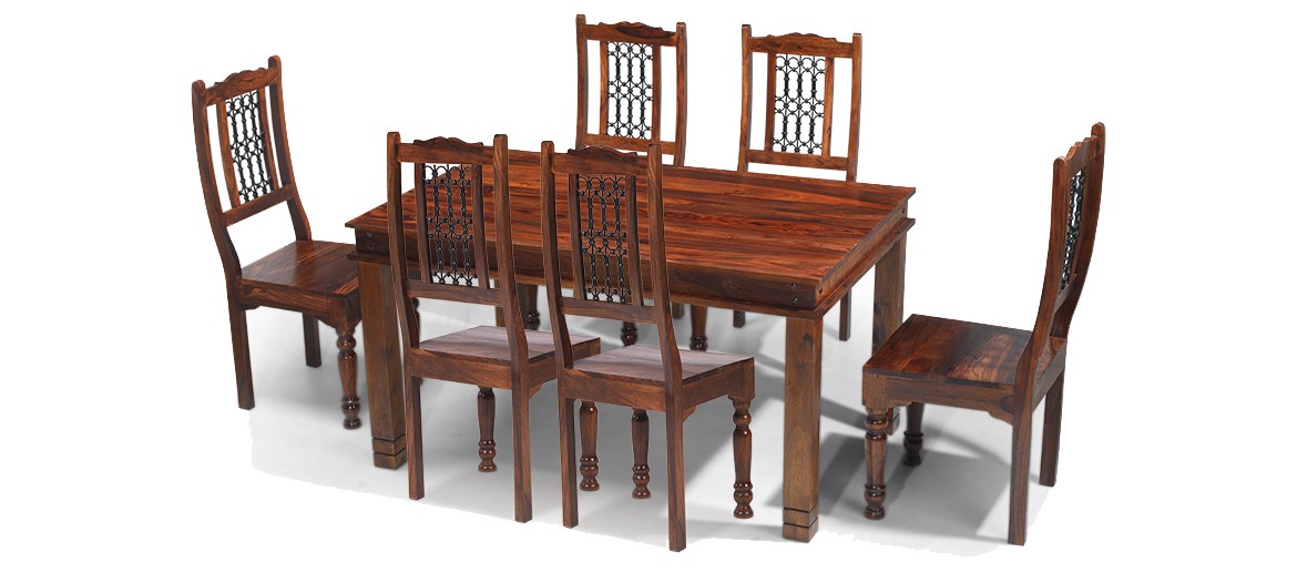 Jali Sheesham 160 cm Chunky Dining Table and 6 Chairs 