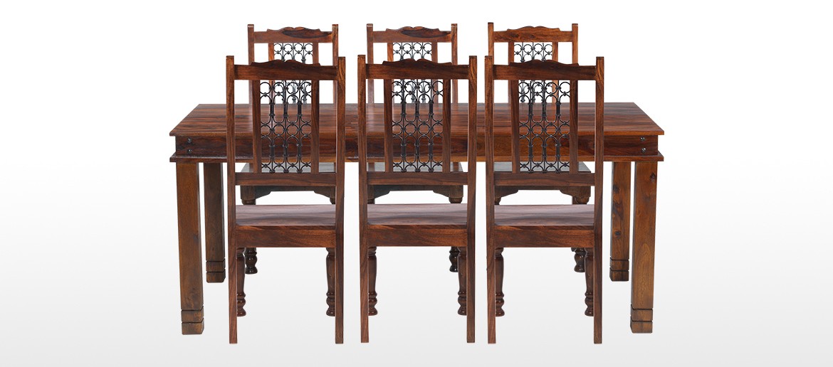 Jali Sheesham 160 cm Chunky Dining Table and 6 Chairs 