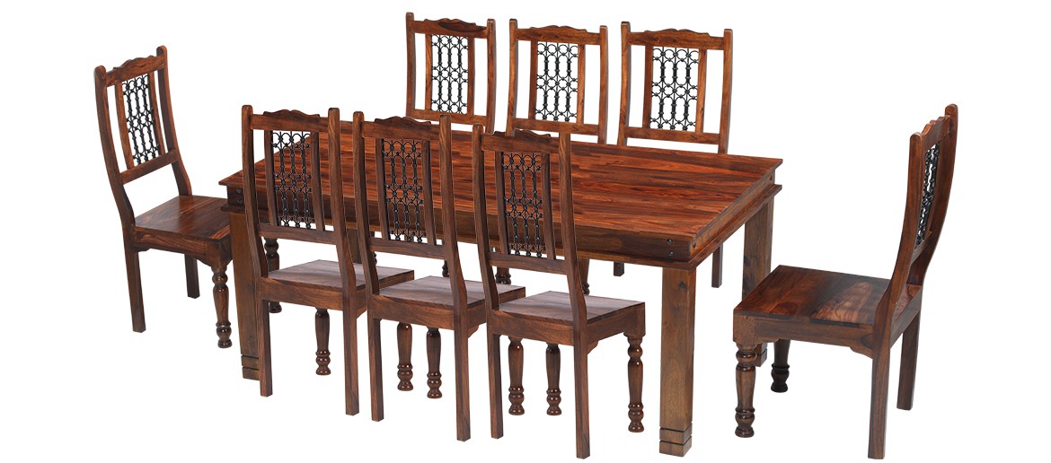 Jali Sheesham 200 cm Chunky Dining Table and 8 Chairs 