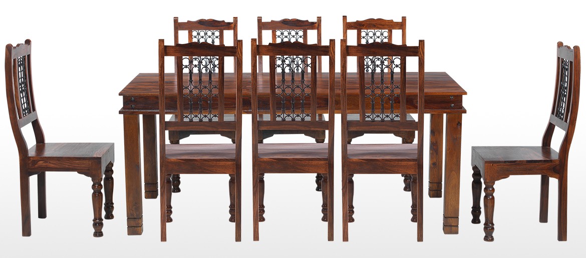 Jali Sheesham 200 cm Chunky Dining Table and 8 Chairs 