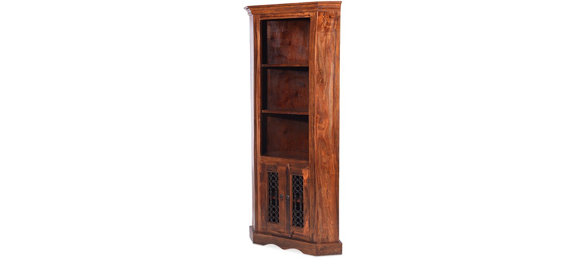 Jali Sheesham Corner Display Cabinet