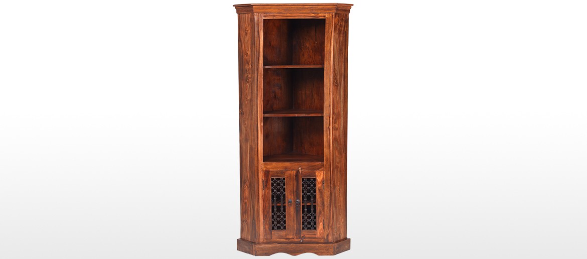 Jali Sheesham Corner Display Cabinet