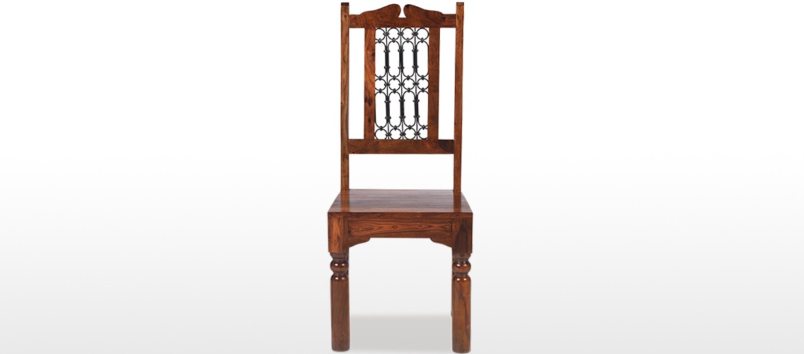 Jali Sheesham High Back Ironwork Dining Chairs - Pair