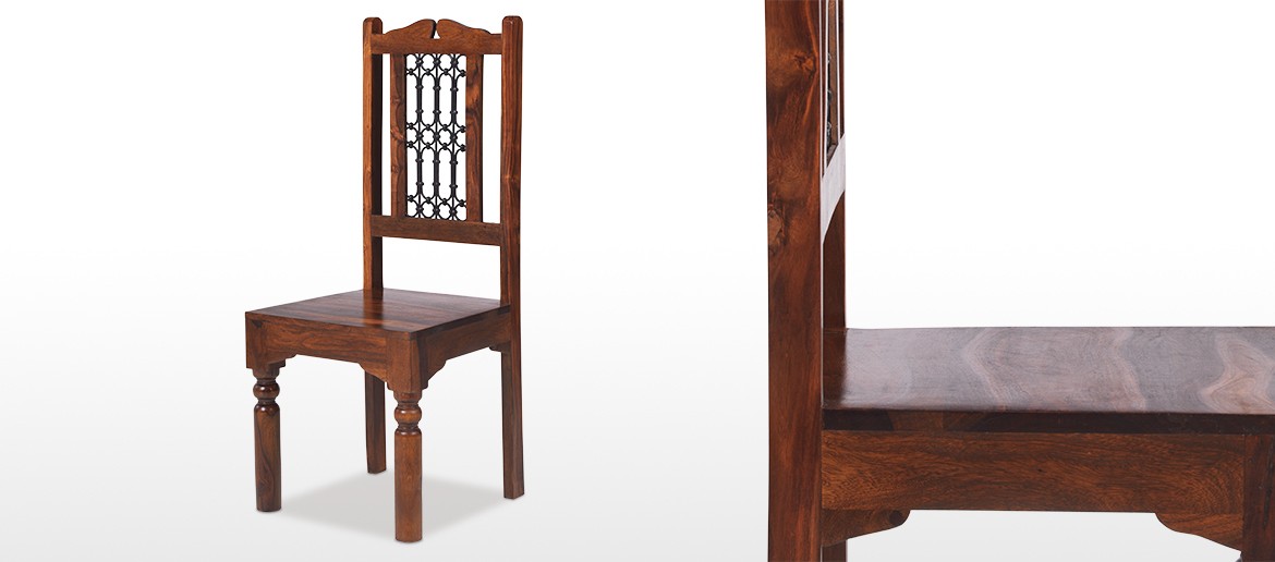 Jali Sheesham High Back Ironwork Dining Chairs - Pair