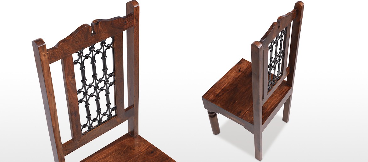 Jali Sheesham High Back Ironwork Dining Chairs - Pair