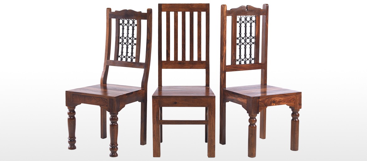 Jali Sheesham High Back Ironwork Dining Chairs - Pair