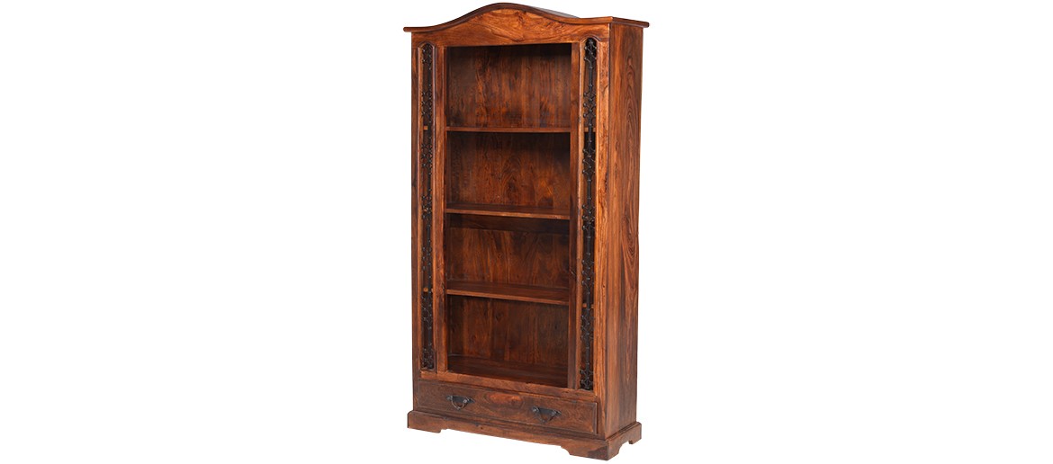 Jali Sheesham Tall Bookcase with Drawer