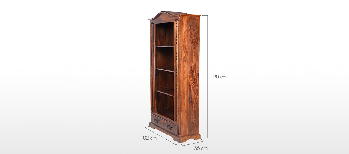 Jali Sheesham Tall Bookcase with Drawer
