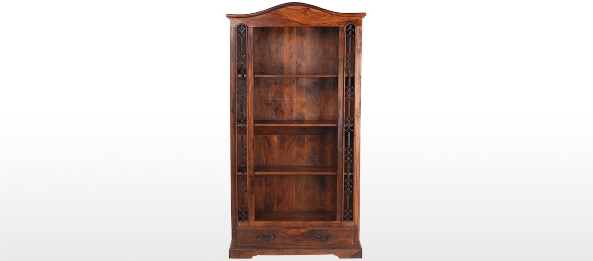 Jali Sheesham Tall Bookcase with Drawer