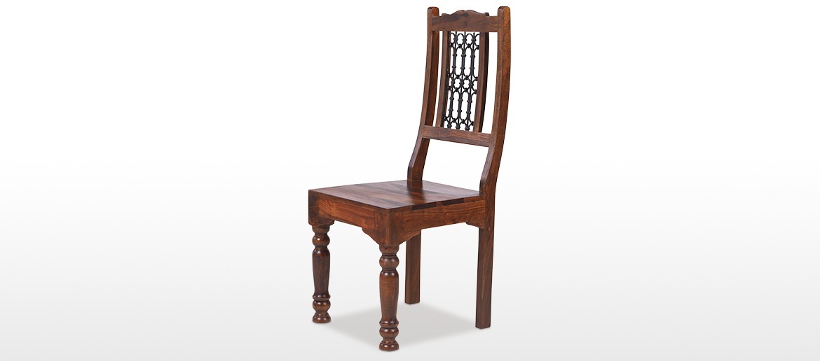Jali Sheesham Low Back Ironwork Dining Chairs - Pair