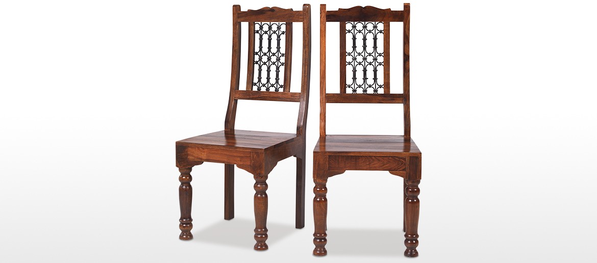 Jali Sheesham Low Back Ironwork Dining Chairs - Pair