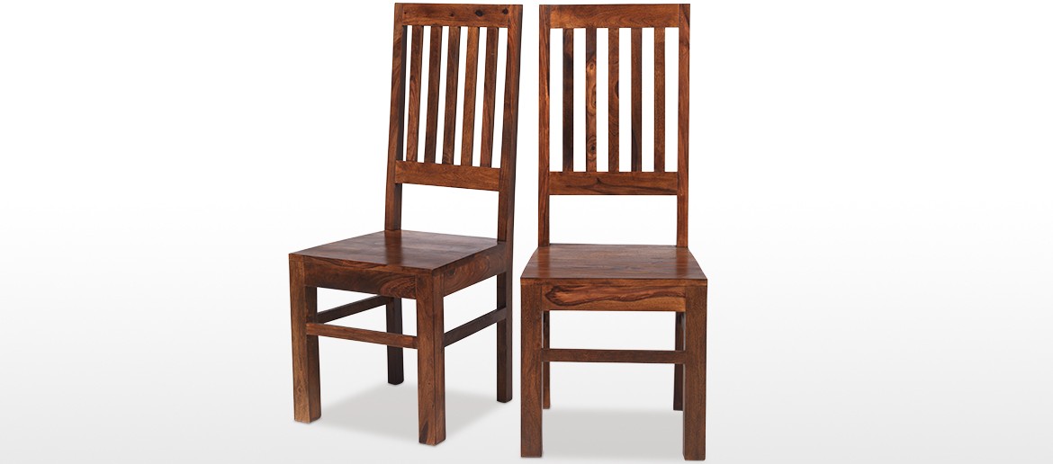 Sheesham High Back Slat Dining Chairs - Pair