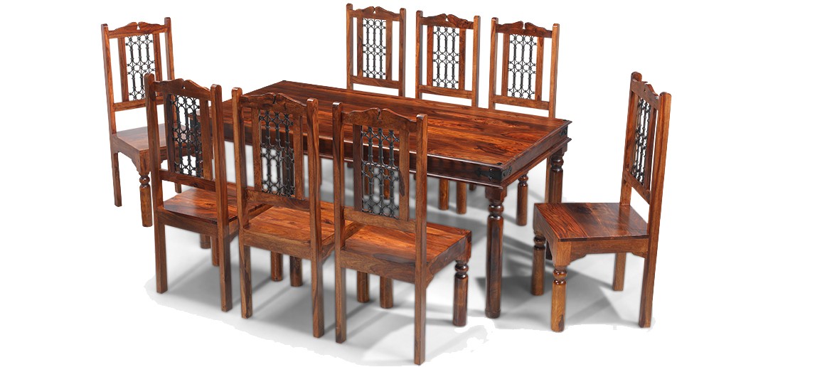 Jali Sheesham 180 cm Thakat Dining Table and 8 Chairs 