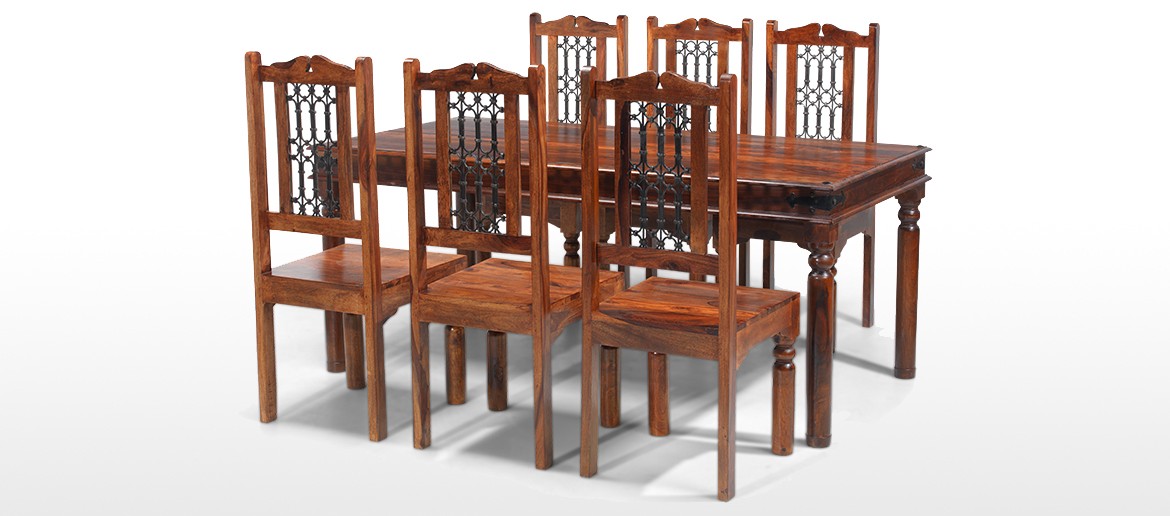 Jali Sheesham 180 cm Thakat Dining Table and 6 Chairs 