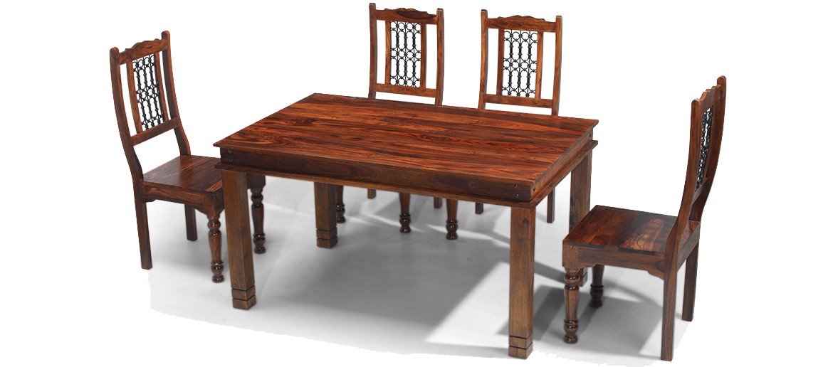 Jali Sheesham 120 cm Chunky Dining Table and 4 Chairs 