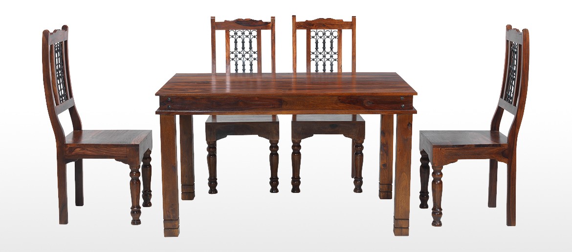 Jali Sheesham 120 cm Chunky Dining Table and 4 Chairs 