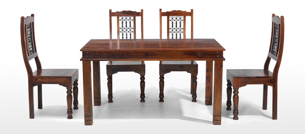 Jali Sheesham 140 cm Chunky Dining Table and 4 Chairs 
