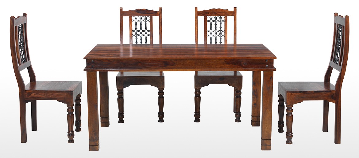 Jali Sheesham 160 cm Chunky Dining Table and 4 Chairs 