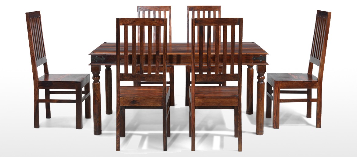 Jali Sheesham 160 cm Thakat Dining Table and 6 Chairs 