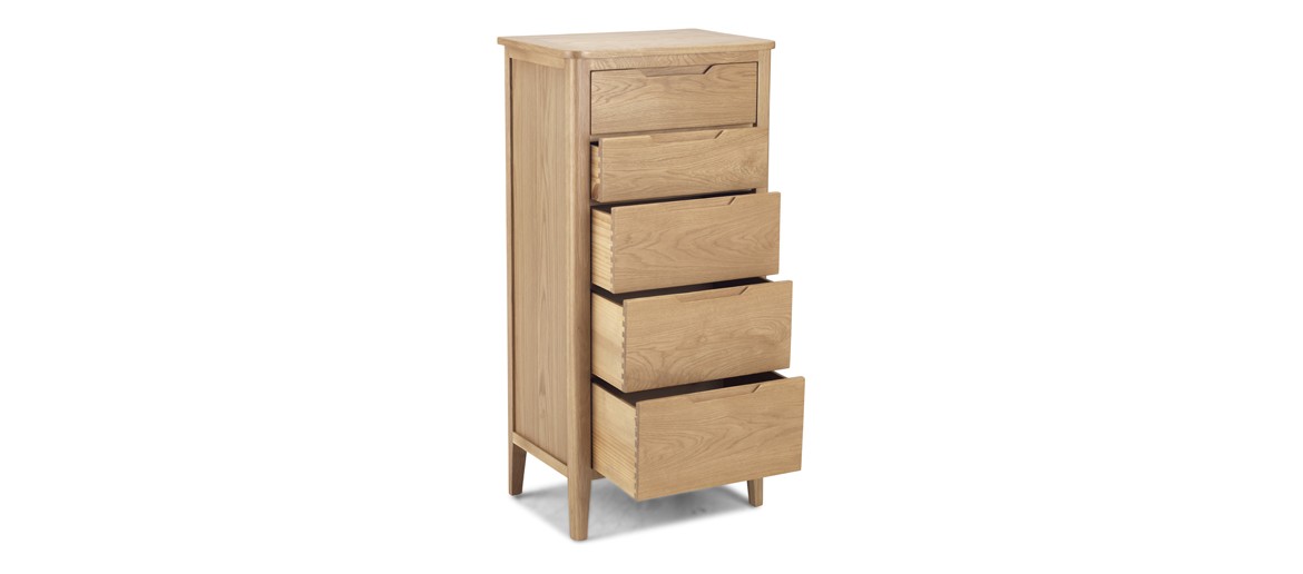 Kutaz Oak 5 Drawer Tall Chest