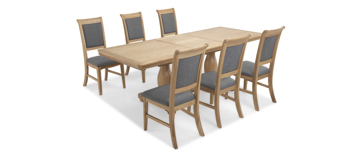 Kilmar Natural Oak Living & Dining Pedestal Ext Dining Table 180/230cm and 6 Chairs