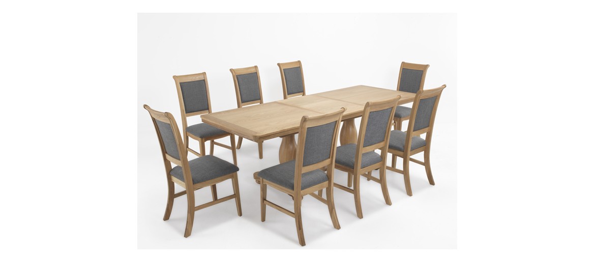 Kilmar Natural Oak Living & Dining Pedestal Ext Dining Table 180/230cm and 8 Chairs