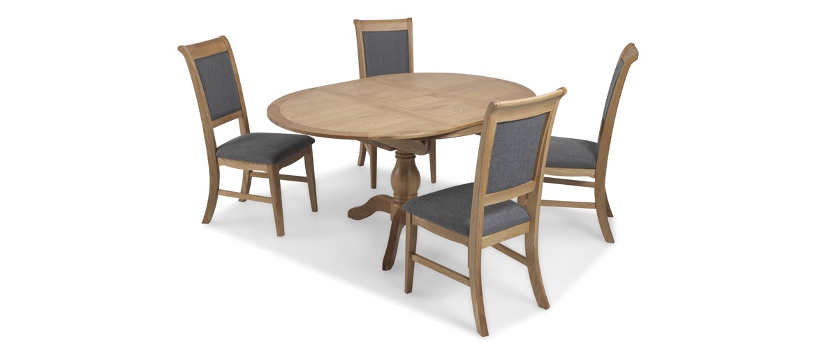 Kilmar Natural Oak Living & Dining Circular Extended Dining Table and 4 Chairs