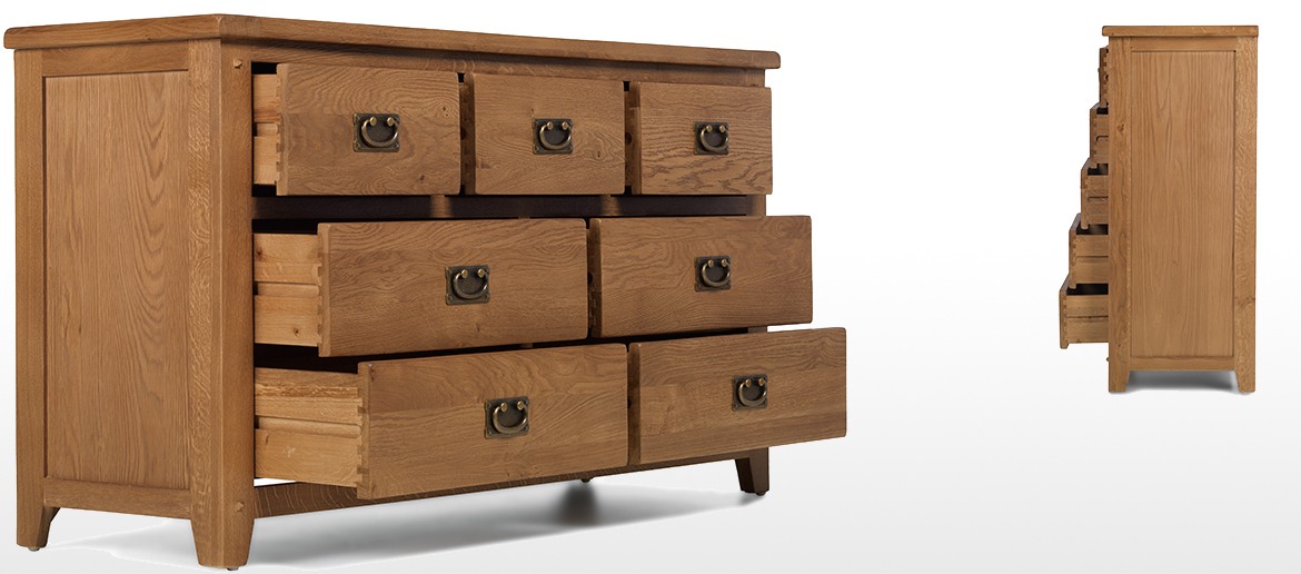 Rustic Oak 7 Drawer Wide Chest of Drawers