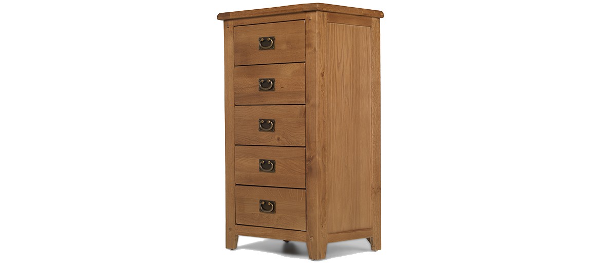 Rustic Oak 5 Drawer Tall Chest of Drawers