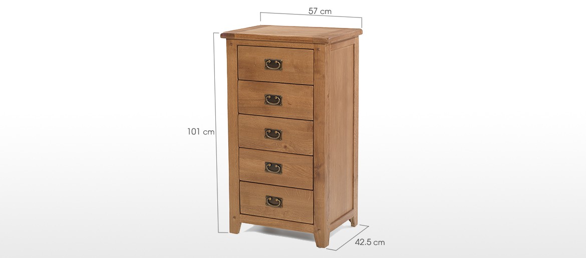 Rustic Oak 5 Drawer Tall Chest of Drawers