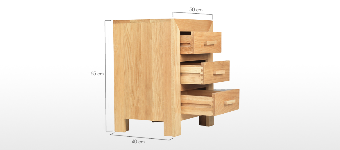 cube oak 3 drawer bedside cabinet quercus living