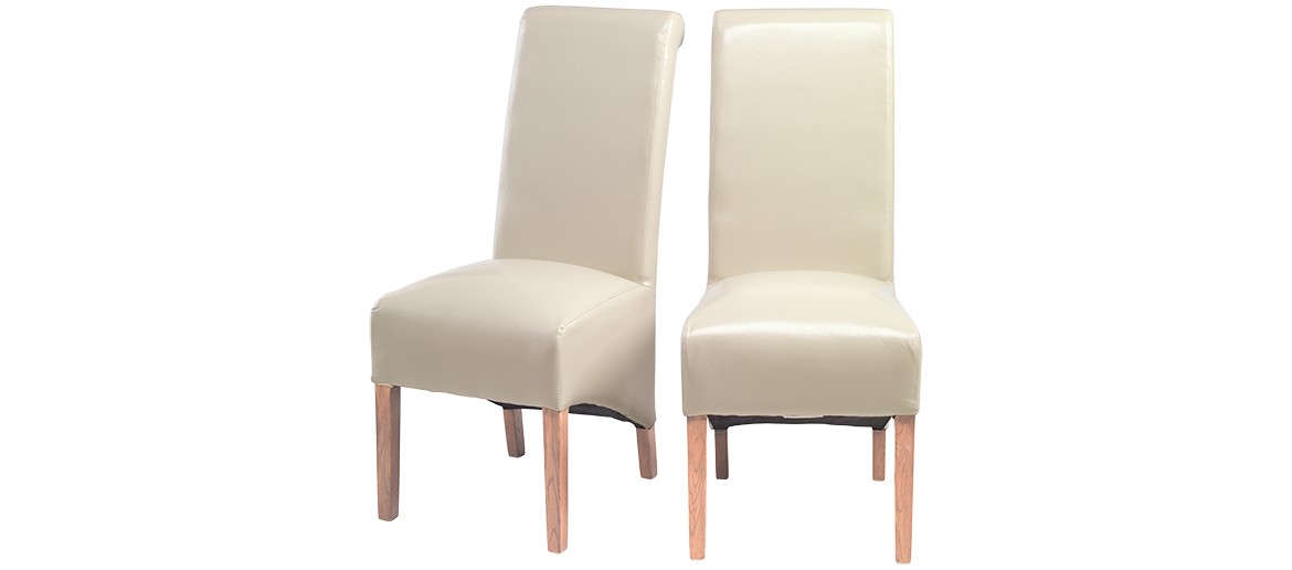 Cube Oak Bonded Leather Dining Chairs Biege - Pair