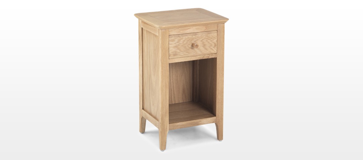 Hayman Oak Small Bedside Cabinet With, Narrow Oak Side Table With Drawer