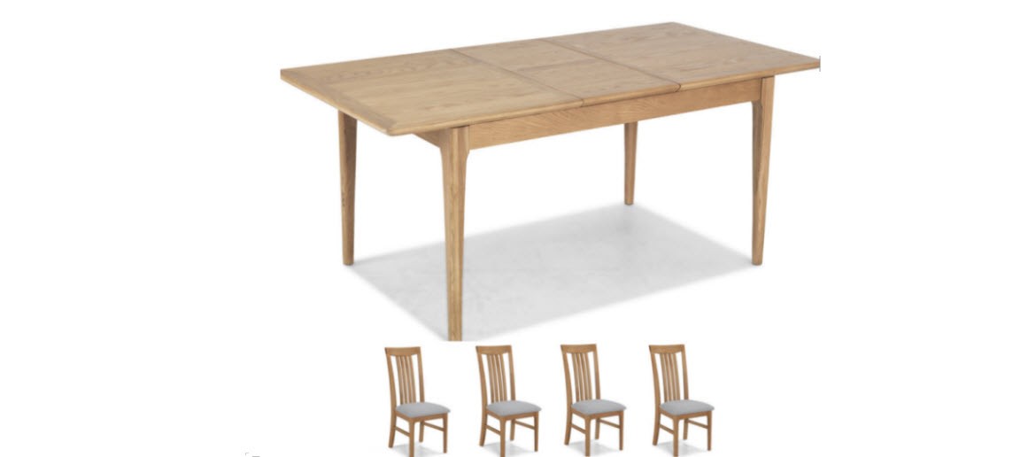 Hayman Oak 140/180cm Extended Dining Table and 4 Chairs
