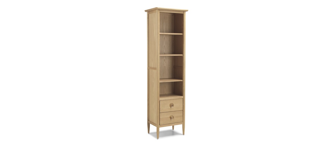 Skiena Oak Slim Bookcase With Drawer