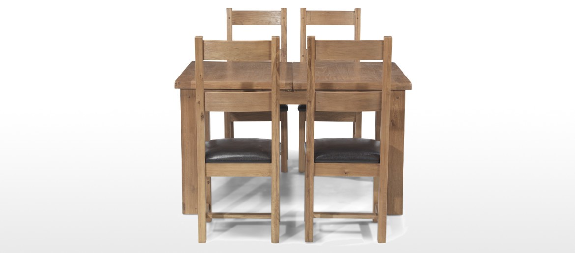 Rustic Oak 132-198 cm Extending Dining Table and 4 Chairs