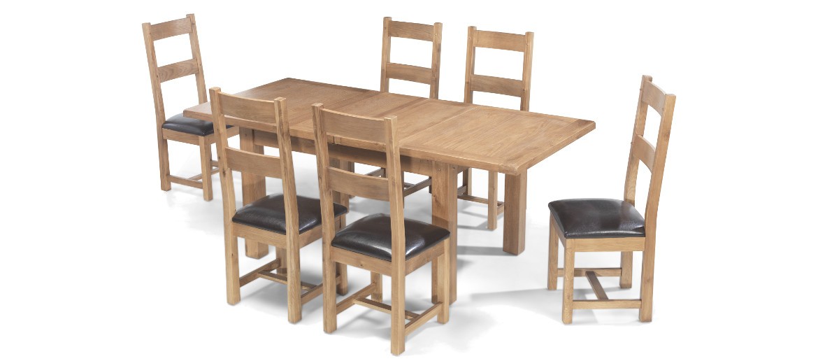 Rustic Oak 132-198 cm Extending Dining Table and 6 Chairs