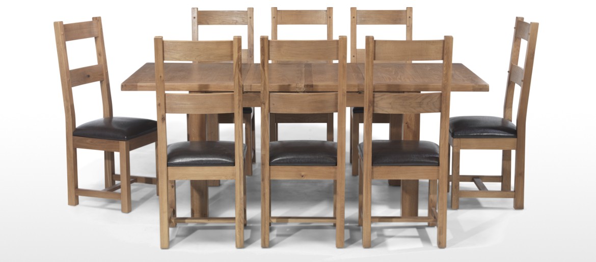 Rustic Oak 132-198 cm Extending Dining Table and 8 Chairs