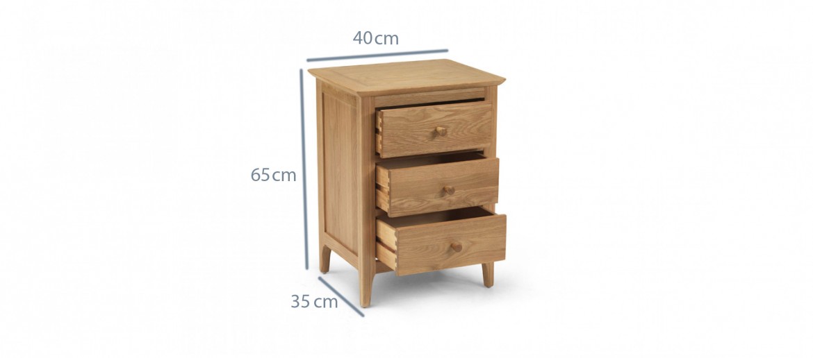 Kassay Oak 3 Drawer Bedside Cabinet