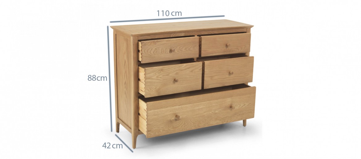 Kassay Oak  5 Drawer Wide Chest Of Drawers